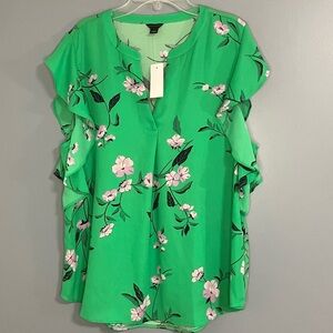 ANN TAYLOR WOMANS GREEN FLORAL BLOUSE SIZE L. NWT